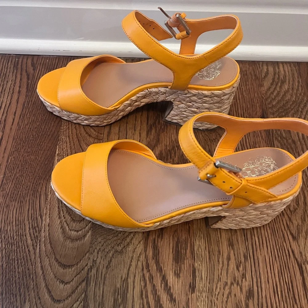 Vince Camuto Ranneli Leather Raffia Block Heel Espadrille Orange . Size 8.5 - Picture 15 of 16